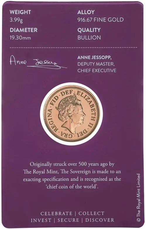 2021 Gold Half Sovereign Bullion Coin - In Sleeve obverse