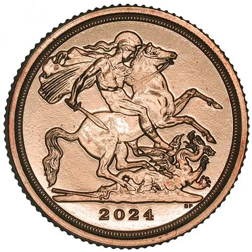 2024 Gold Bullion Quarter Sovereign Charles III Pound Sterling  Coin Single United Kingdom The Royal Mint Fifth Portrait reverse