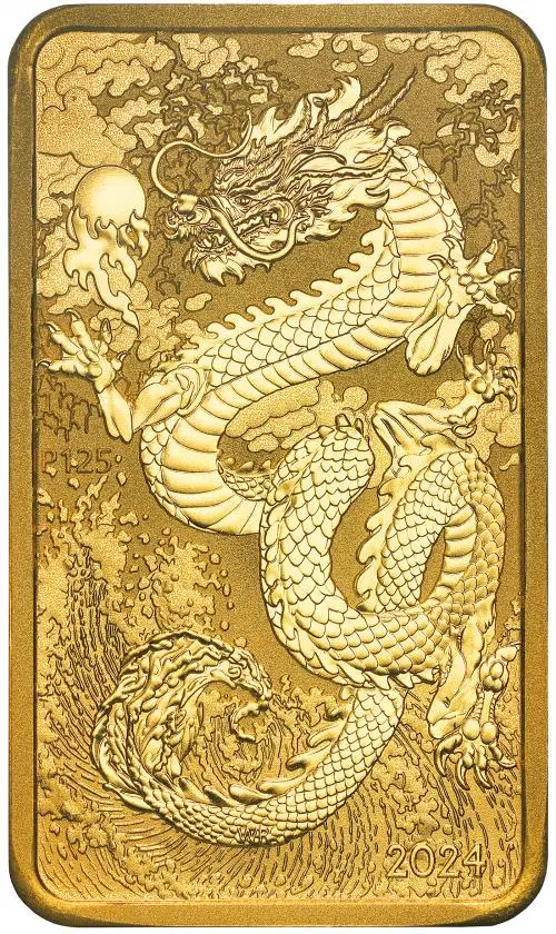 2024 Australian 1 oz Rectangular Dragon Gold Coin Bar Pre-Owned reverse