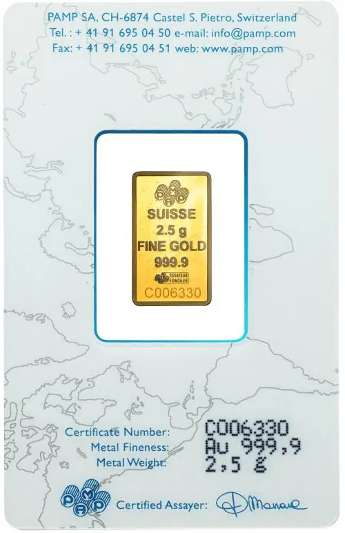 Gold Bullion 2.5 Gram Minted Rosa  Bar In Sleeve Pre-Owned obverse