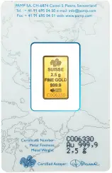 Gold Bullion 2.5 Gram Minted Rosa  Bar In Sleeve Pre-Owned obverse