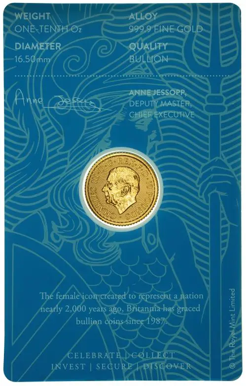 2023 Gold Bullion 0.1 oz Britannia Coin In Sleeve obverse