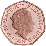 2017 Gold Proof Beatrix Potter Elizabeth II Peter Rabbit Pound Sterling 50 Pence  Coin obverse