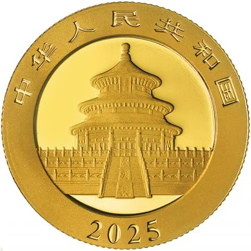 2025 Chinese 8g Panda Gold Bullion Coin obverse