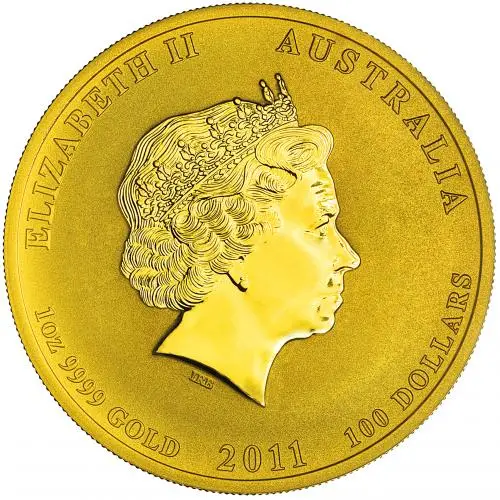 2011 Gold Bullion 1 Ounce Lunar Year of the Rabbit  Coin Single Australia Perth Mint obverse