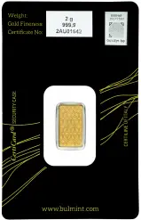 Bulmint 2g Minted Gold Bullion Bar obverse 1