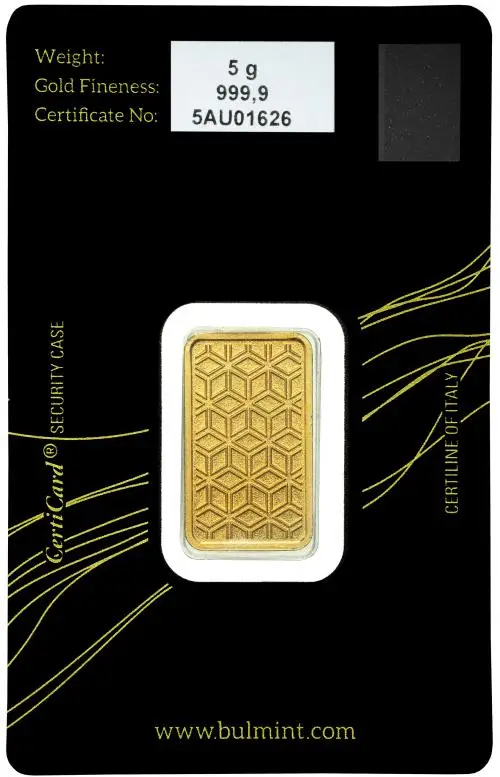 Bulmint 5g Minted Gold Bullion Bar obverse 1