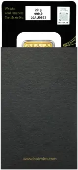 Bulmint 20g Minted Gold Bullion Bar in sleeve 2