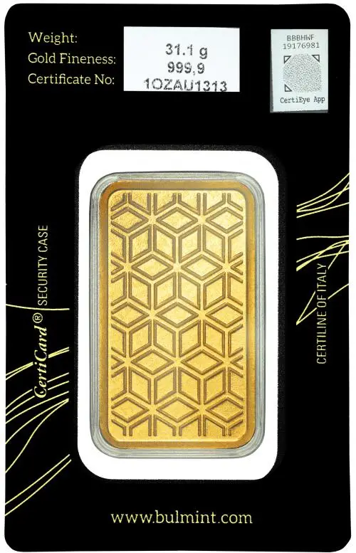 Bulmint 1 Ounce Minted Gold Bullion Bar obverse 1