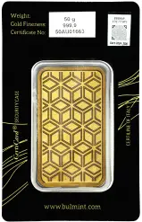 Bulmint 50g Minted Gold Bullion Bar obverse 1