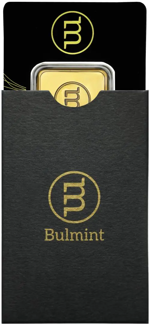 Bulmint 100g Minted Gold Bullion Bar sleeve 1