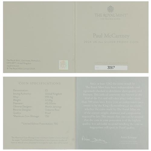 2024 UK Paul McCartney Silver Proof 2 oz Coin | Chards
