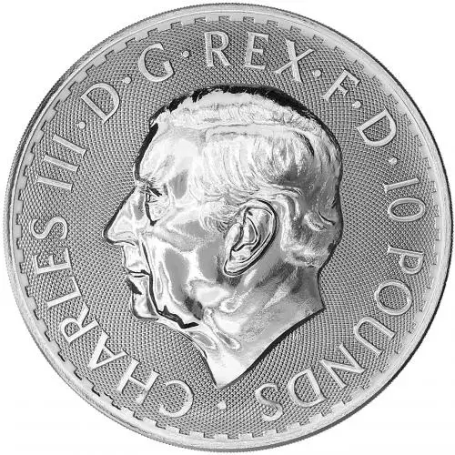 2024 Silver Bullion 10 Ounce Britannia Charles III Pound Sterling £10  Coin In Capsule Pre-Owned United Kingdom The Royal Mint obverse