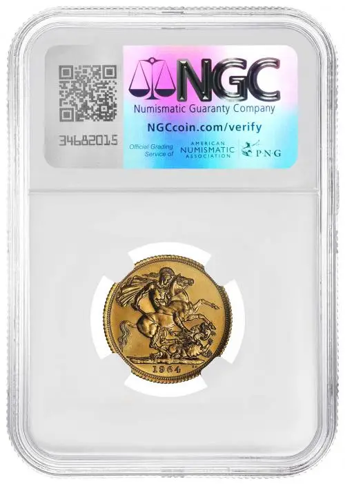 1964 Gold Graded Full Sovereign Elizabeth II Pound Sterling £1  Coin Slabbed  reverse