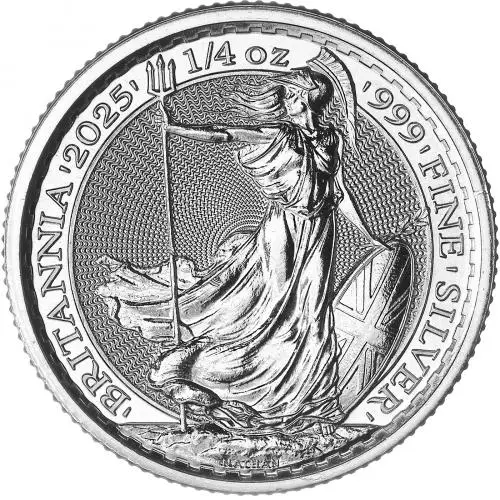 2025 Silver Bullion 0.25 Ounce Britannia Charles III Pound Sterling 50 Pence  Coin Single Pre-Owned United Kingdom The Royal Mint reverse