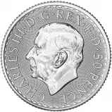 2025 Silver Bullion 0.25 Ounce Britannia Charles III Pound Sterling 50 Pence  Coin Single Pre-Owned United Kingdom The Royal Mint obverse
