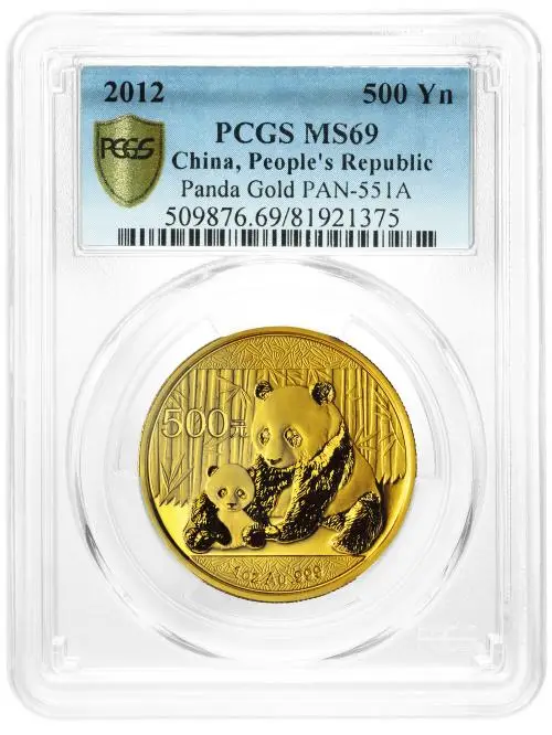 2012 Gold Graded 1 Ounce Panda  Coin Single China PCGS MS-69 reverse