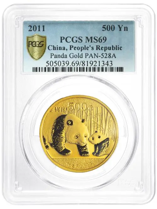 2011 Gold Graded 1 Ounce Panda  Coin Single China PCGS MS-69 reverse
