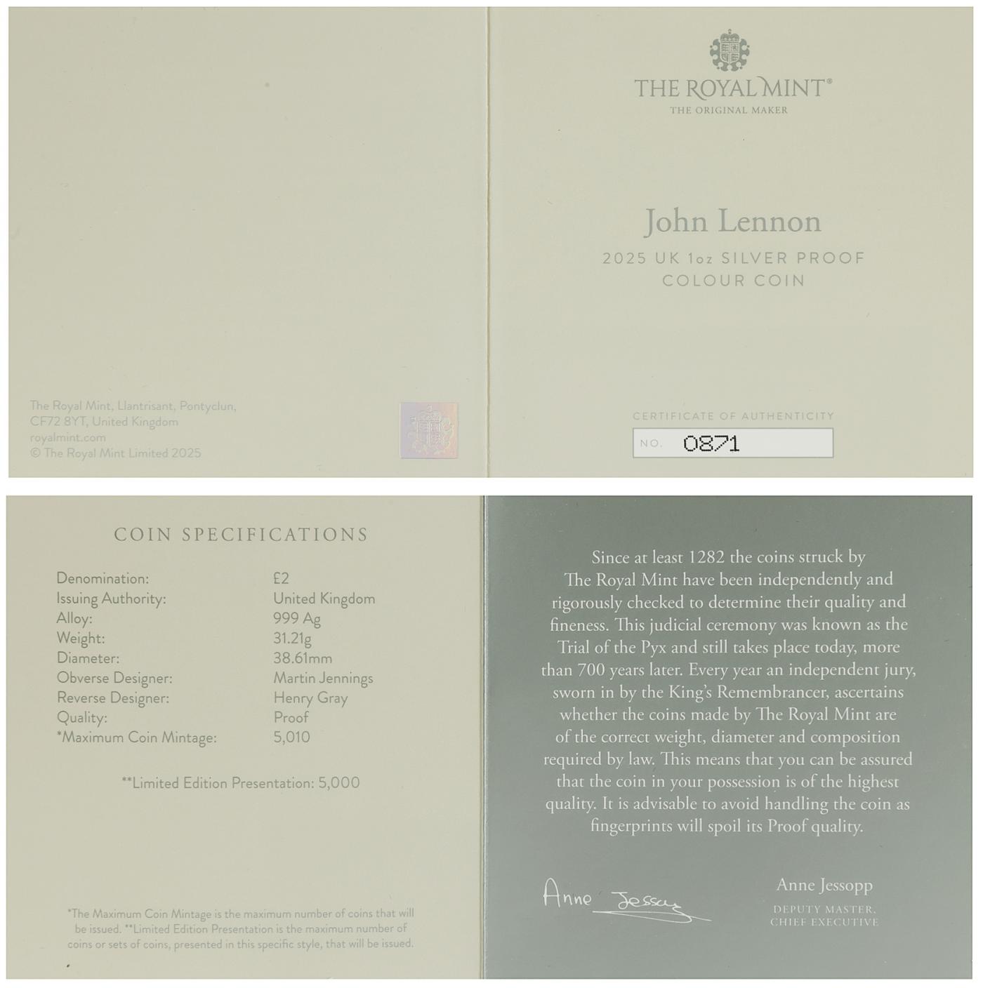 2025 UK John Lennon 1 oz Silver Proof Coloured Coin | Chards