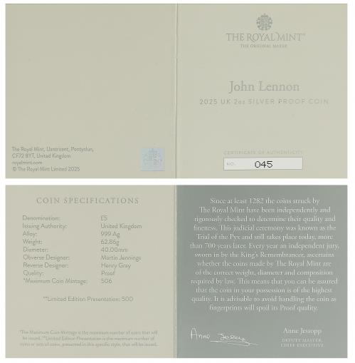 2025 UK John Lennon 2 oz Silver Proof Coin | Chards