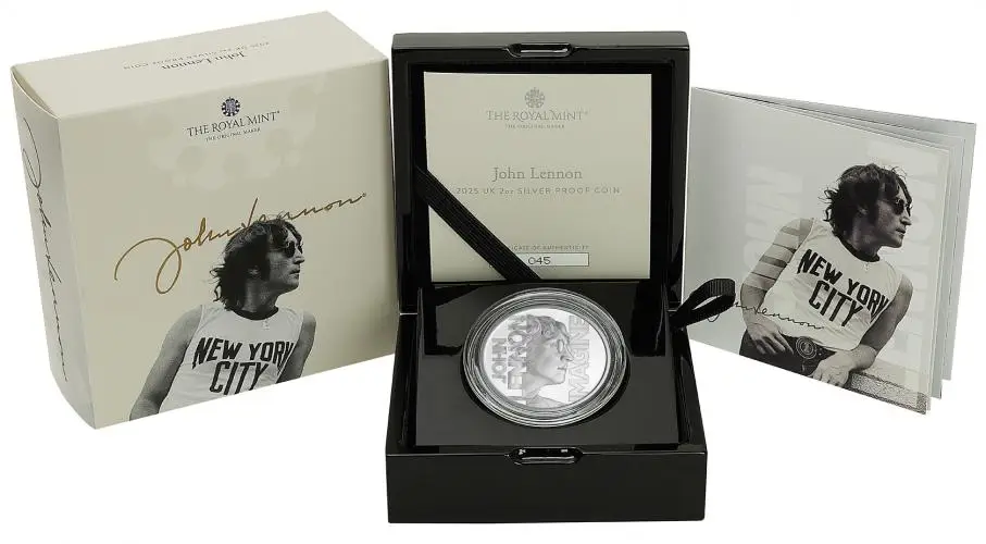 2025 John Lennon 'Music Legends' 2 oz Silver Proof Coin  display