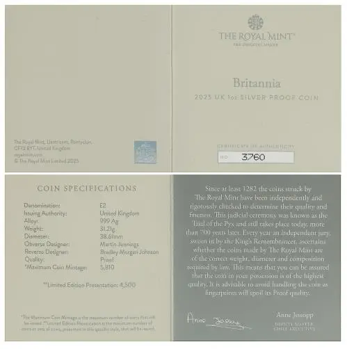 2025 Silver Proof Britannia 1 oz Coin  certificate