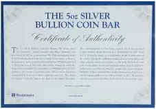 2015 Baird & Co. Britannia 5 oz Silver Bullion Coin Bar - Pre-Owned certificate