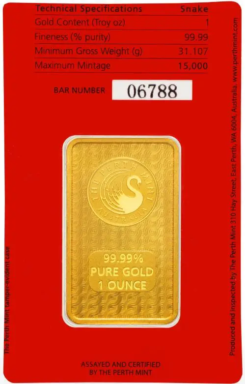 The Perth Mint Lunar Snake 1 oz Gold Minted Bar (New) obverse
