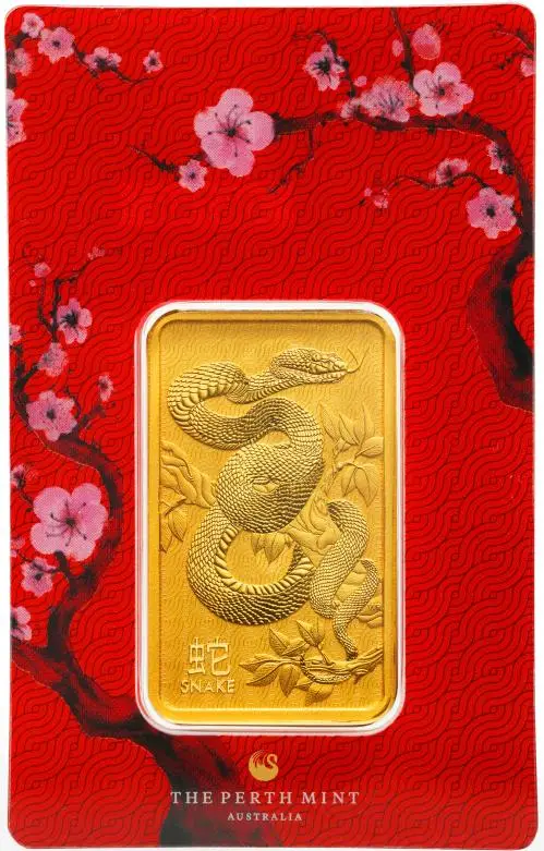 The Perth Mint Lunar Snake 1 oz Gold Minted Bar (New) reverse 