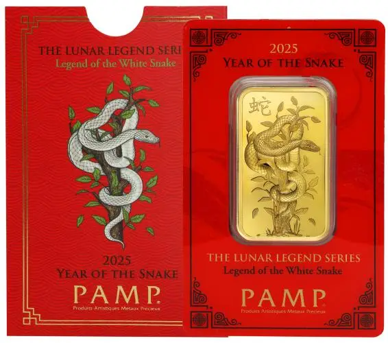 2025 Lunar Legend 'Year of the Snake' 1 oz Gold Bar PAMP reverse