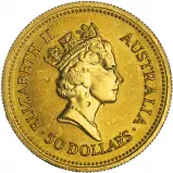 1987 Gold Grade C 0.5 Ounce Kangaroo Nugget Elizabeth II Australian Dollar 50 Dollar  Coin Single Australia Perth Mint Third Portrait obverse