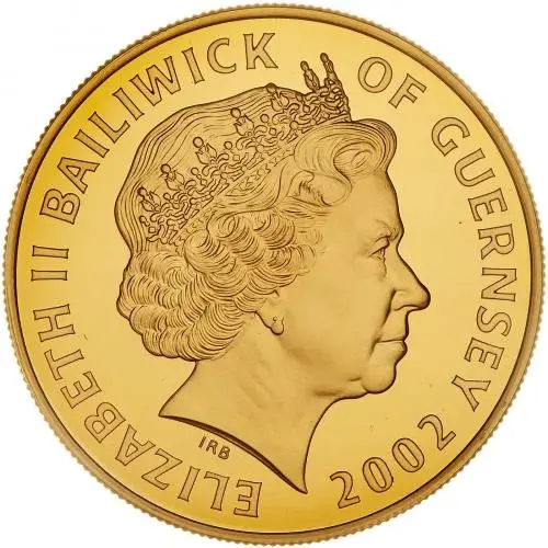 2002 Golden Jubilee Guernsey Gold Proof £5 Coin obverse