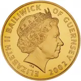 2002 Golden Jubilee Guernsey Gold Proof £5 Coin obverse