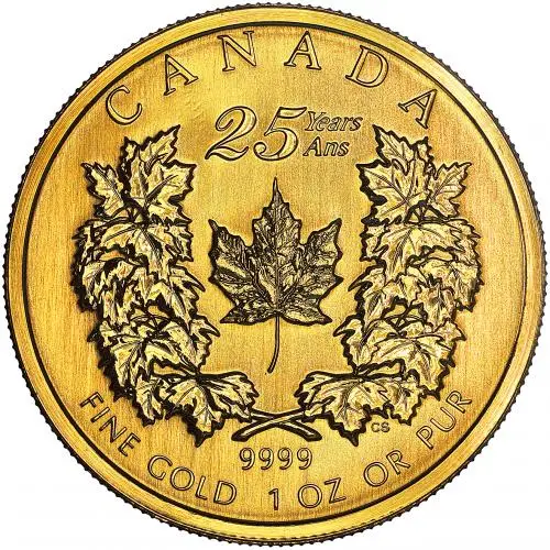 2004 Gold Bullion 1 Ounce Maple 25th Anniversary 50 Dollar  Coin Single Canada Royal Canadian Mint reverse