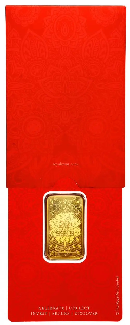 Ganesh  Gold Bullion 20 Gram Wafer Lakshmi  Bar In Card New United Kingdom The Royal Mint obverse in package