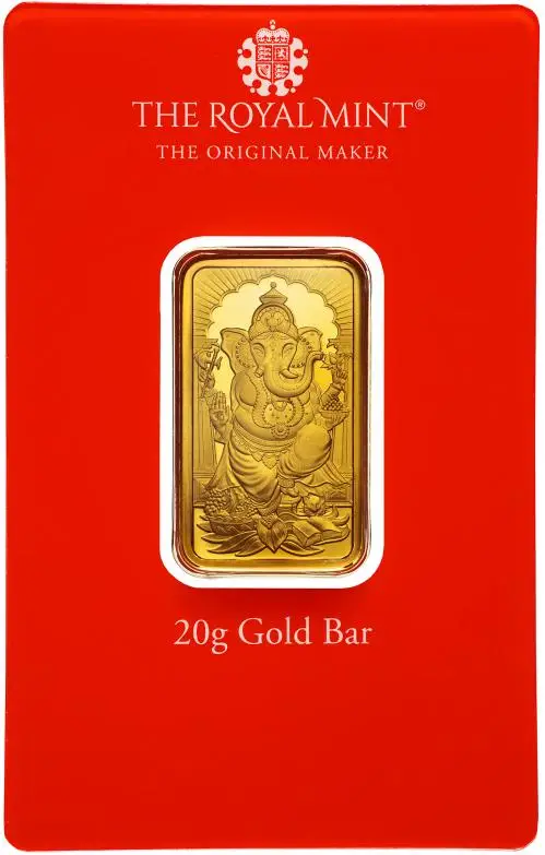 Ganesh  Gold Bullion 20 Gram Wafer Lakshmi  Bar In Card New United Kingdom The Royal Mint