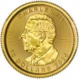 2025 Gold Bullion 0.25 Ounce Maple Charles III Canadian Dollar $10  Coin Single Canada Royal Canadian Mint obverse