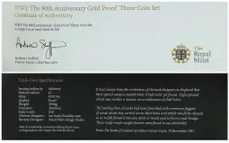 2008 Gold Proof Elizabeth II 90th Anniversary of WWI £5  Coin With Box Alderney The Royal Mint 3 Coins  certificate