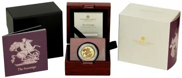 2026 Gold Proof Sovereign Coin reverse display with cert