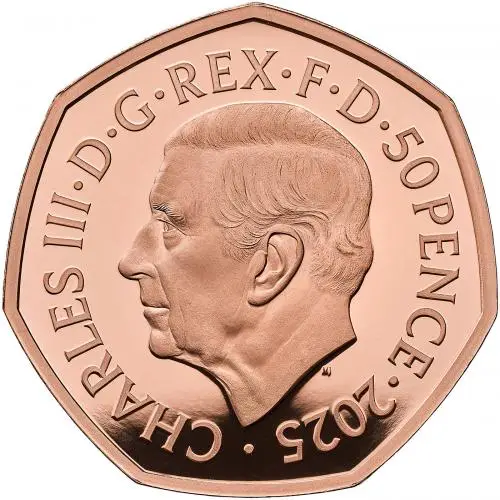 2025 '80th Anniversary of VE Day' Gold Proof 50p Coin - Strike on the Day obverse trm