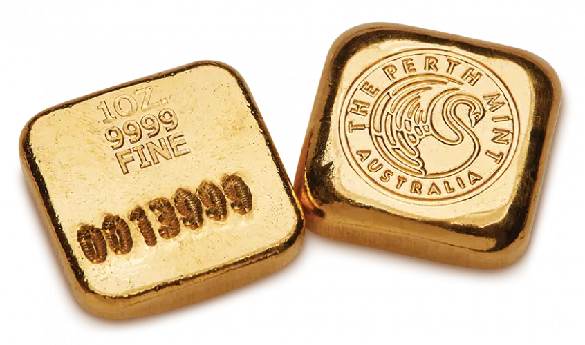 1 oz Gold Bar Bullion Cast - The Perth Mint reverse and obverse