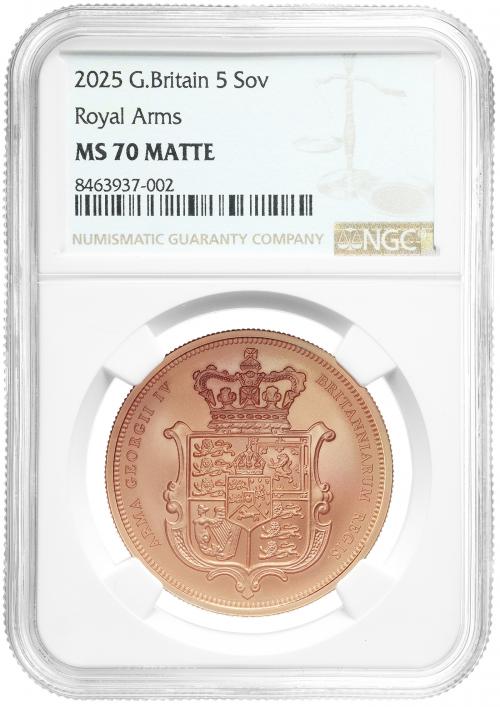 2025 UK Gold £5 Sovereign Graded MS-70 Matte Coin | Chards