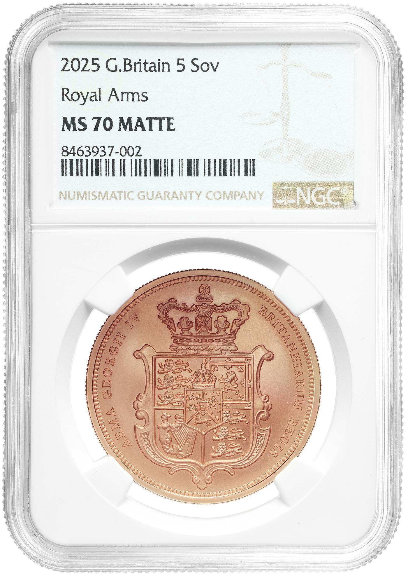 2025 UK Gold £5 Sovereign Graded MS-70 Matte Coin | Chards