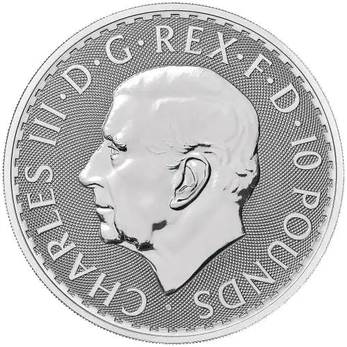 2025 10 oz Silver Britannia Bullion Coin obverse King Charles III