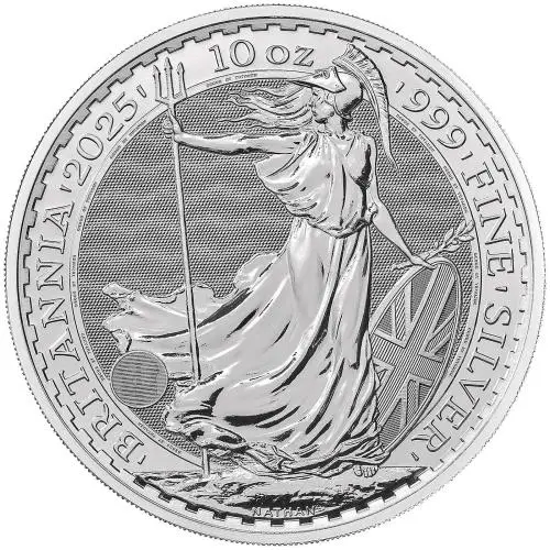 2025 10 oz Silver Britannia Bullion Coin reverse Lady Britannia holding her trident and shield