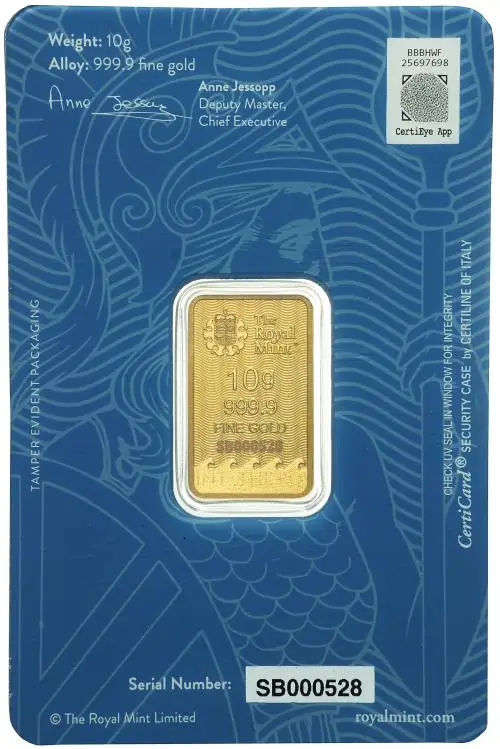10g Gold 'Britannia' Bullion Minted Bar (Secure) obverse