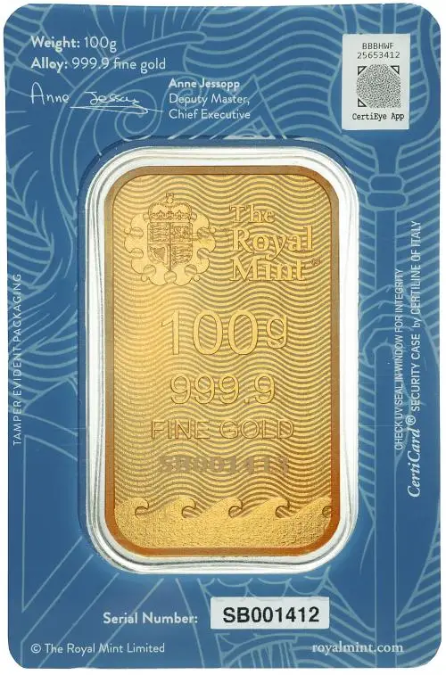 100g Gold 'Britannia' Bullion Minted Bar (Secure) obverse