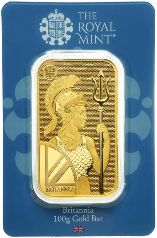 100g Gold 'Britannia' Bullion Minted Bar (Secure) reverse