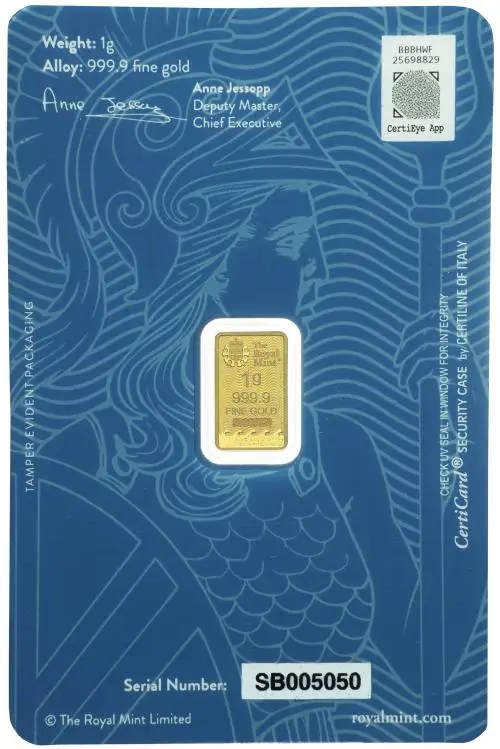 1g Gold 'Britannia' Bullion Minted Bar (Secure) obverse