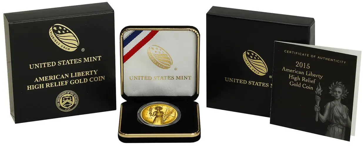 2015 American Liberty Gold Bullion 1 Ounce High Relief  box display